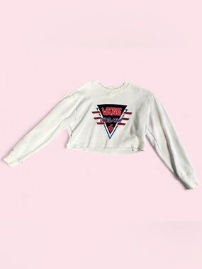 Vans White Crewneck Sweatshirt with Black Logo Tag